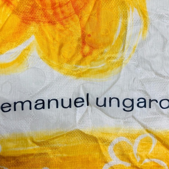 Emanuel Ungaro silk bright yellow, white & purple hued bold floral print scarf - Picture 4 of 5